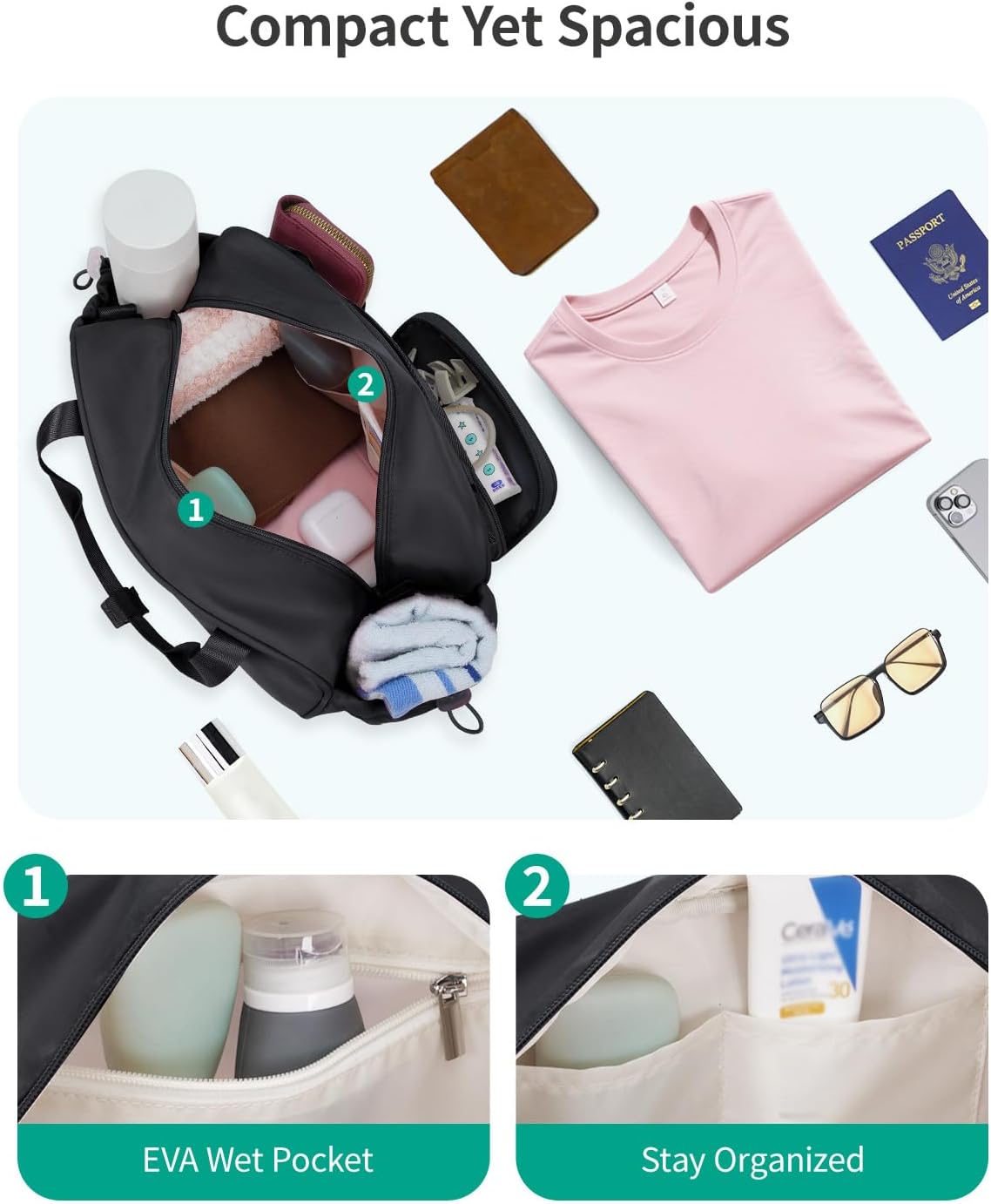 Ceneda 12 inch Mini Gym Bag for Women, Small Duffle Bag with Wet Pocket, Lightweight Multi-Pocket Travel Tote for Yoga, Sports, Workout, Daily Use - Water-Resistant - Image 4