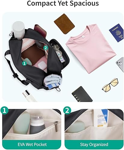 Miniatura 4 de Ceneda Mini bolsa de gimnasio de 12 pulgadas para mujer, pequeña bolsa de lona con bolsillo húmedo, bolsa de viaje ligera con múltiples bolsillos