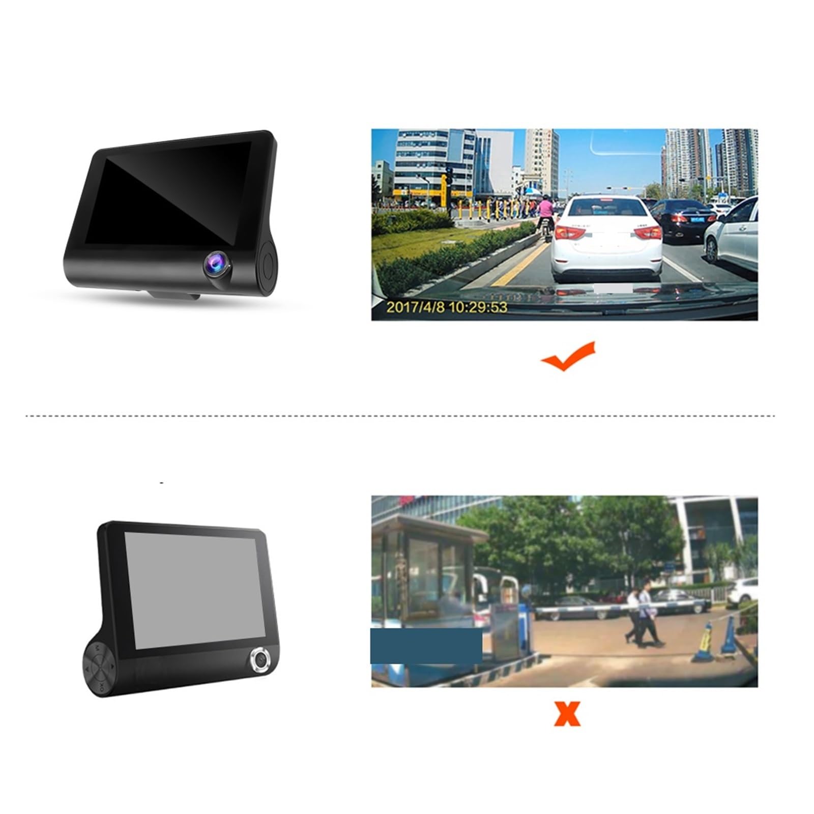 Cámaras de 3 canales DVR for coche 4,0 ''HD 1080P grabadora de conducción de doble lente con cámara de visión trasera grabadora de vídeo gran angular 170 sensor G(With 32G TF)
