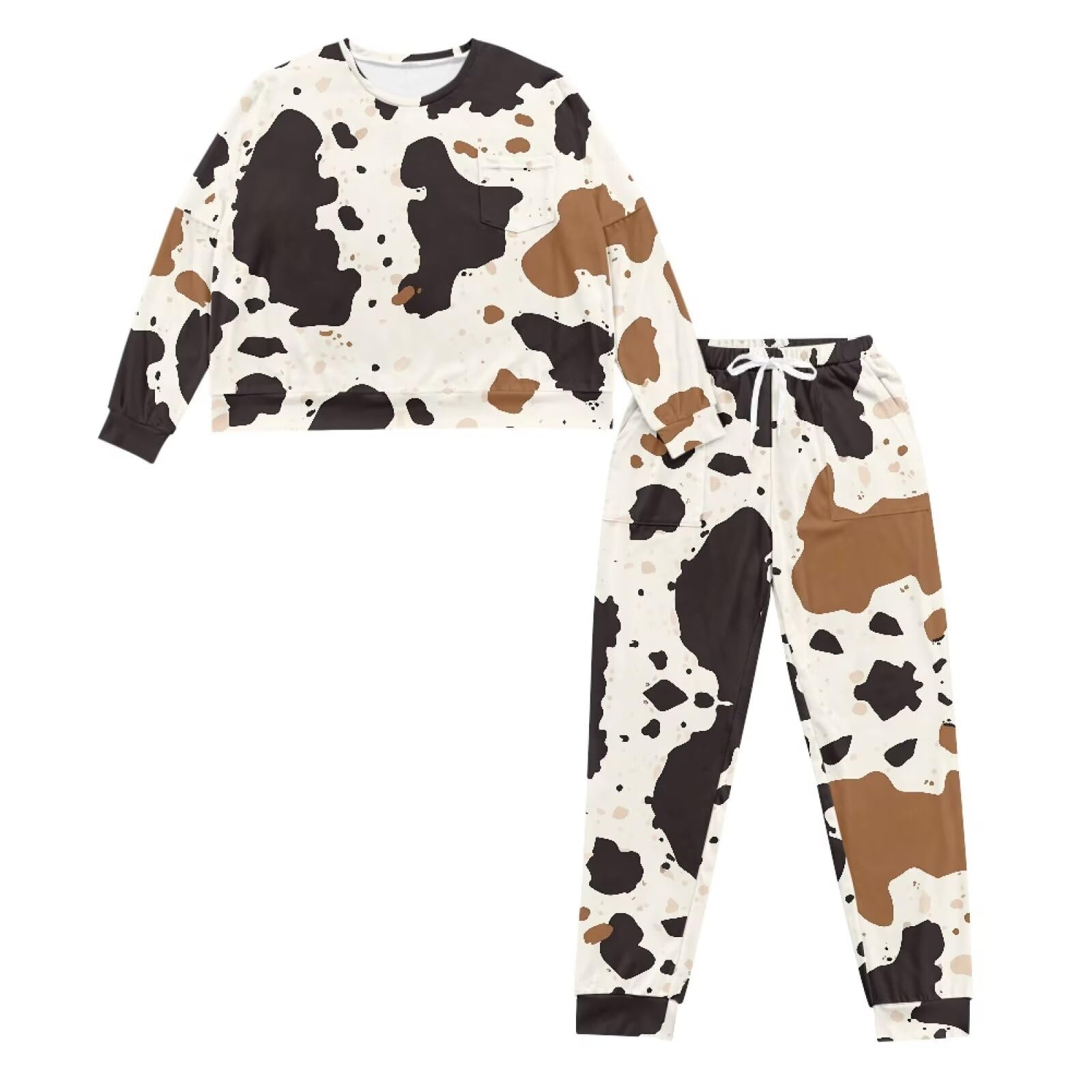 Conjunto de pijama de 2 piezas para mujer, con cordón, suave, cómodo, casual, de manga larga, con bolsillos, tallas S-XXL