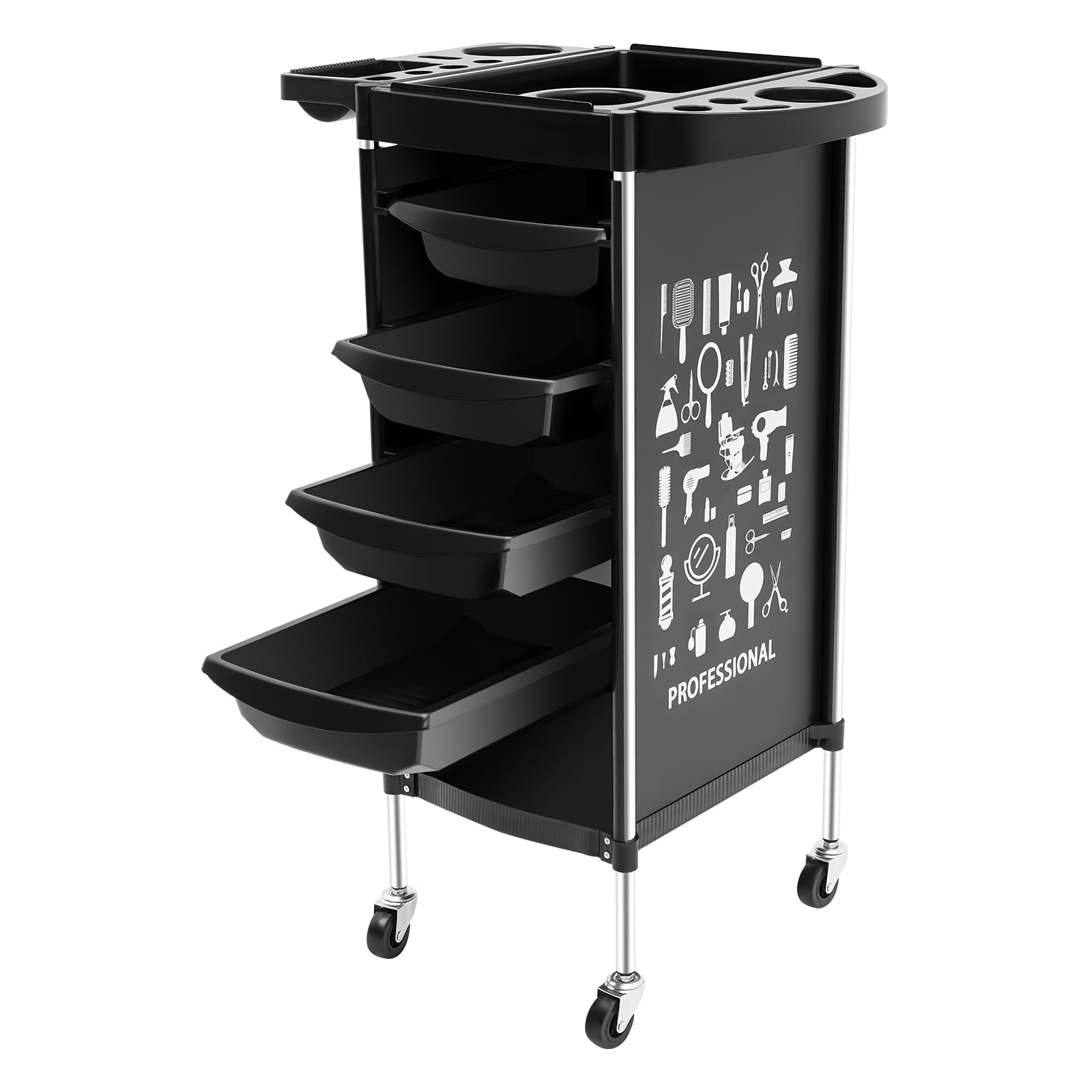 Carrito de peluquería de 37 x 34 x 88 cm, con 4 cajones, 6 niveles, 4 ruedas universales, 30 – 50 kg, para peluquería, salón de belleza, spa y estudio de tatuajes