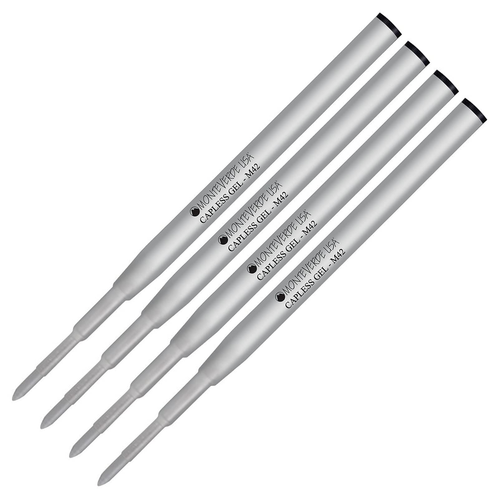 Lanier Combo Pack - 4 Pack - Monteverde® Capless M42 Gel Ink Refill Compatible with Most Montblanc® Style Ballpoint Pens - Black (Fine Tip 0.6mm)