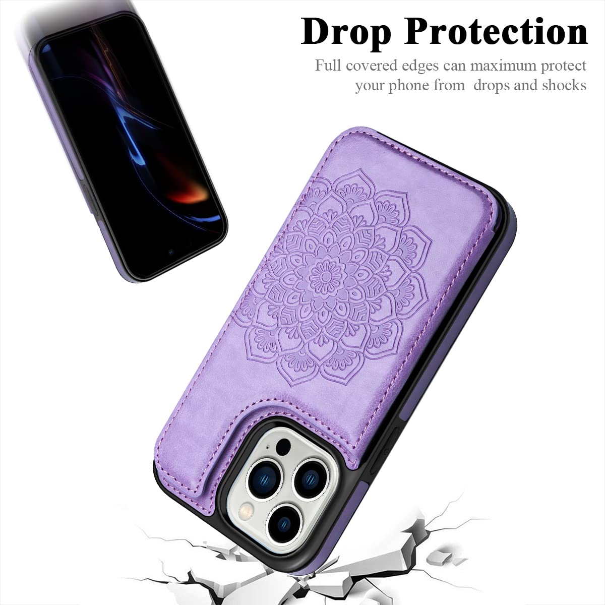 MMHUO Custodia A Portafoglio Per IPhone 14 Pro – Pelle PU Con Fiori Mandala, Slot Per Carte E Supporto Magnetico – Oro Rosa - 3
