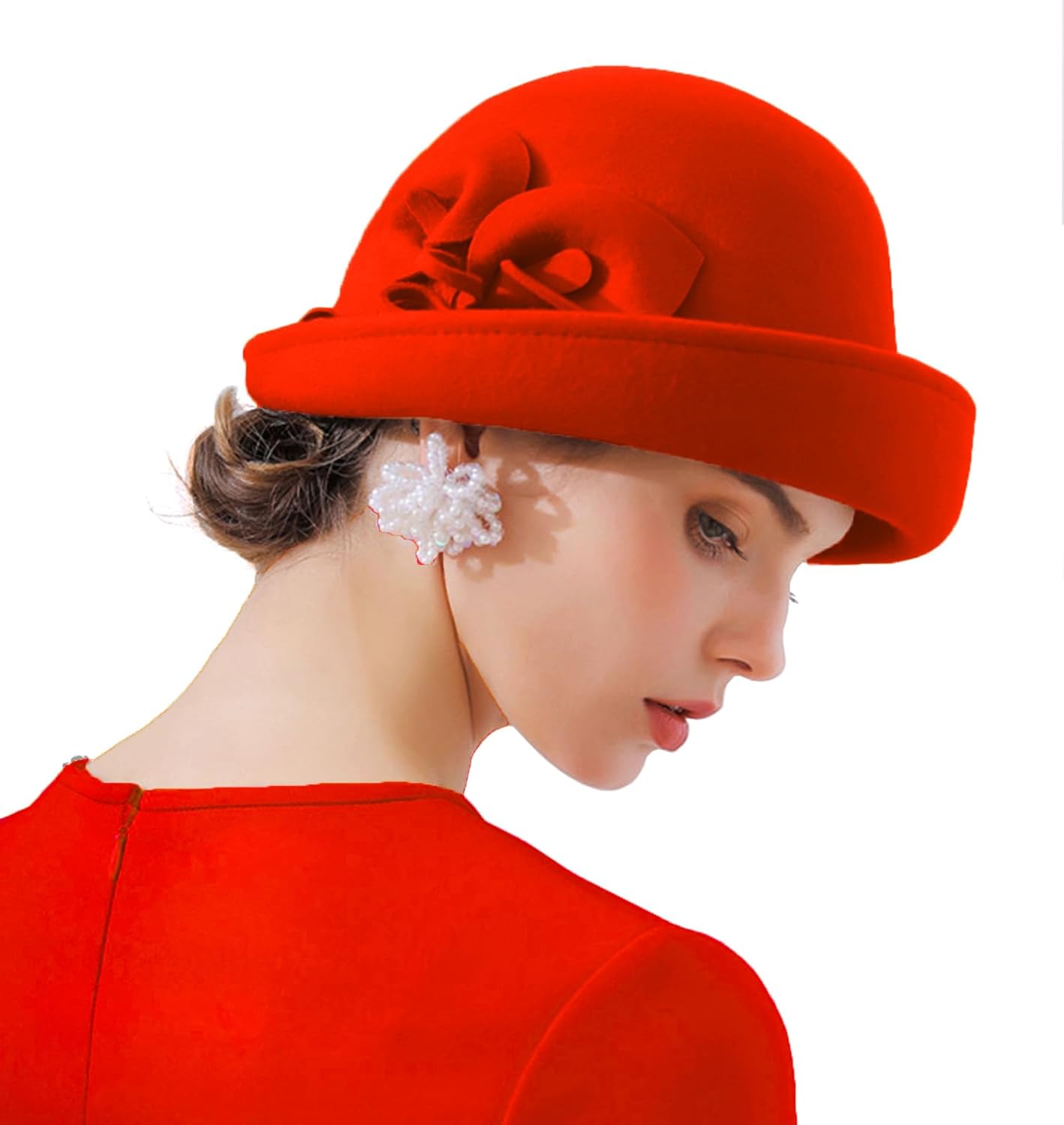 ORIDOOR Women Vintage Wool Felt Flowers Bucket Cloche Bowler Hat Church Wedding Dress Fascinator Hat Winter Felt Fedoras - Image 2