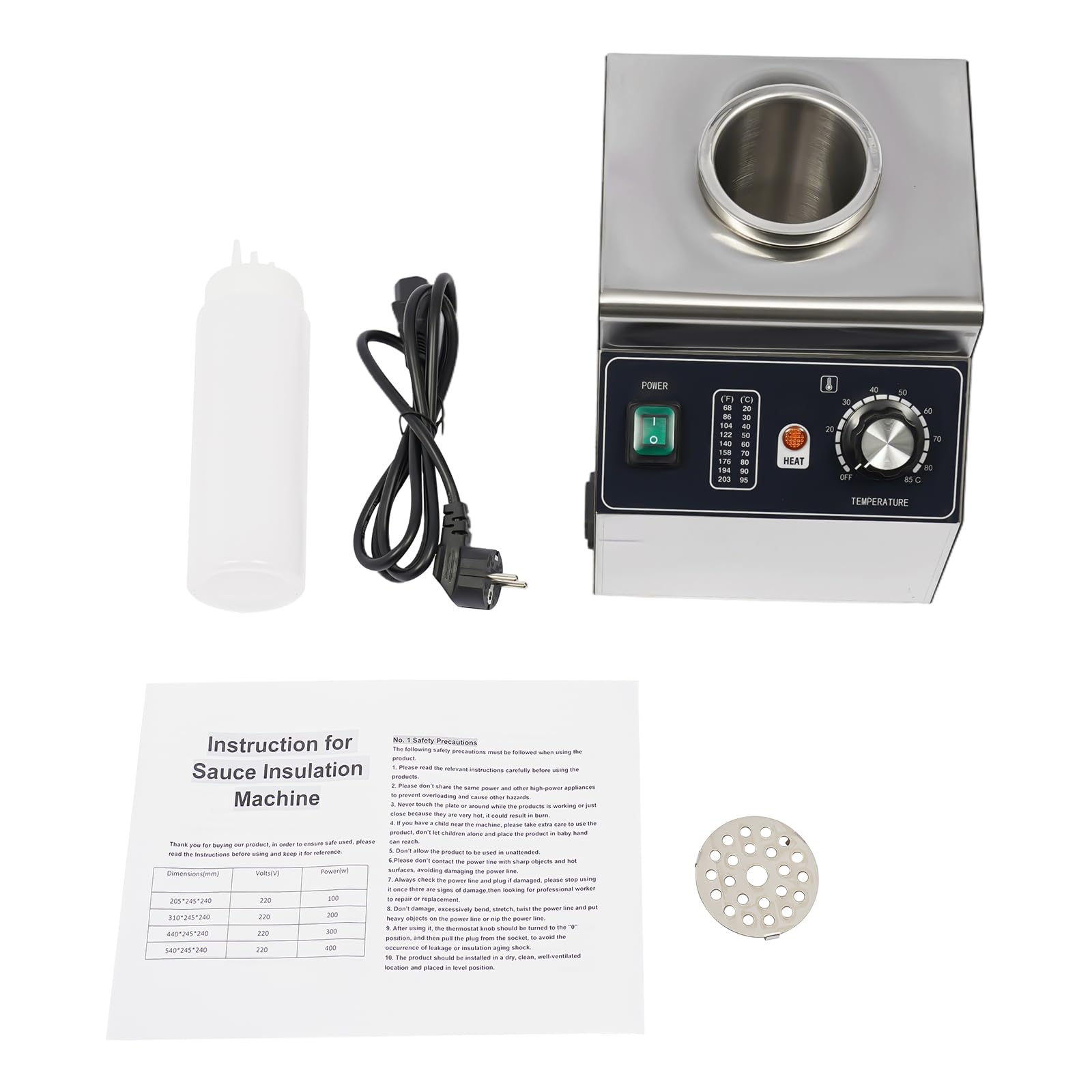 Scaldavivande elettrico per salse, cioccolato, formaggio, bottiglia da 680 ml, 100 W, in acciaio inox, per ristoranti, caffetterie, panetterie