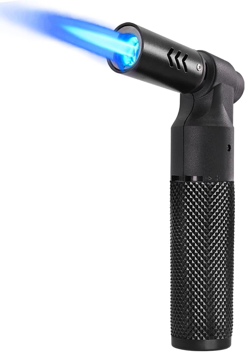 Luxgaze Antorcha de butano Encendedor de cocina Encendedor recargable Big Jet Flame Mini Soplete Antorcha portátil Crème Brulee Antorcha para camping Parrilla Soldadura culinaria Cocina Soldadura Barbacoa (gas no incluido) Negro