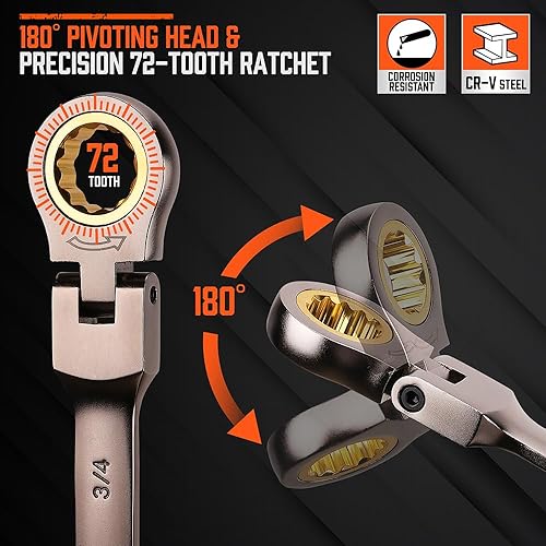 Miniatura 5 de HORUSDY Juego de llaves de trinquete SAE de cabeza flexible de 12 piezas con organizador  Juego de llaves combinadas de trinquete de 14 a 78