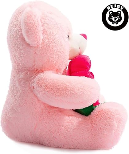 Miniatura 5 de BEJOY Oso de peluche animales de peluche oso de peluche sosteniendo rosa suave peluche regalo 16 pulgadas rosa