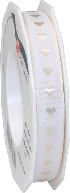 Präsent - Herzilein Printed Ribbon Cream 15 mm width, 20 m length