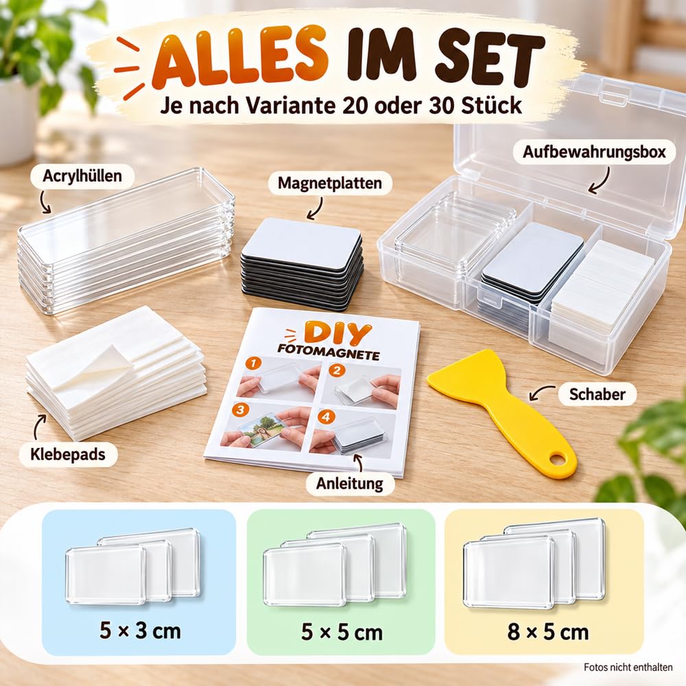 DIY Acrylic Fridge Magnet Kit,3 mm Dick Verschiedene GrößEn DIY-Bastelset FüR KüHlschrankmagnete,FüR KüChen, BüRos Und Klassenzimmer Sowie FüR Personalisierte Geschenke (30PCS - 5 * 8 CM)