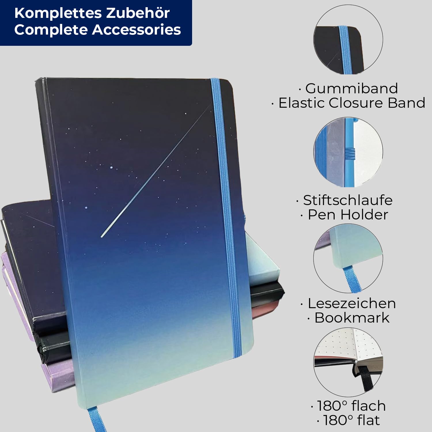 Blueme Cuaderno A5 punteado, Bullet Journal "cielo estrellado", 192 páginas, tapa dura, cuaderno de puntos, para escuela y oficina, cuaderno A5 con diseño, bloc de notas A5, cuaderno pequeño