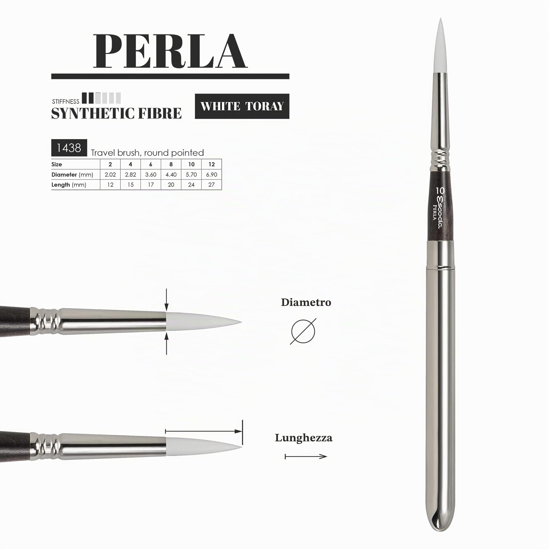 ESCODA Set 3 pennelli per acquerello - Perla Set professionale da viaggio fibra sintetica realizzato a mano in Barcelona