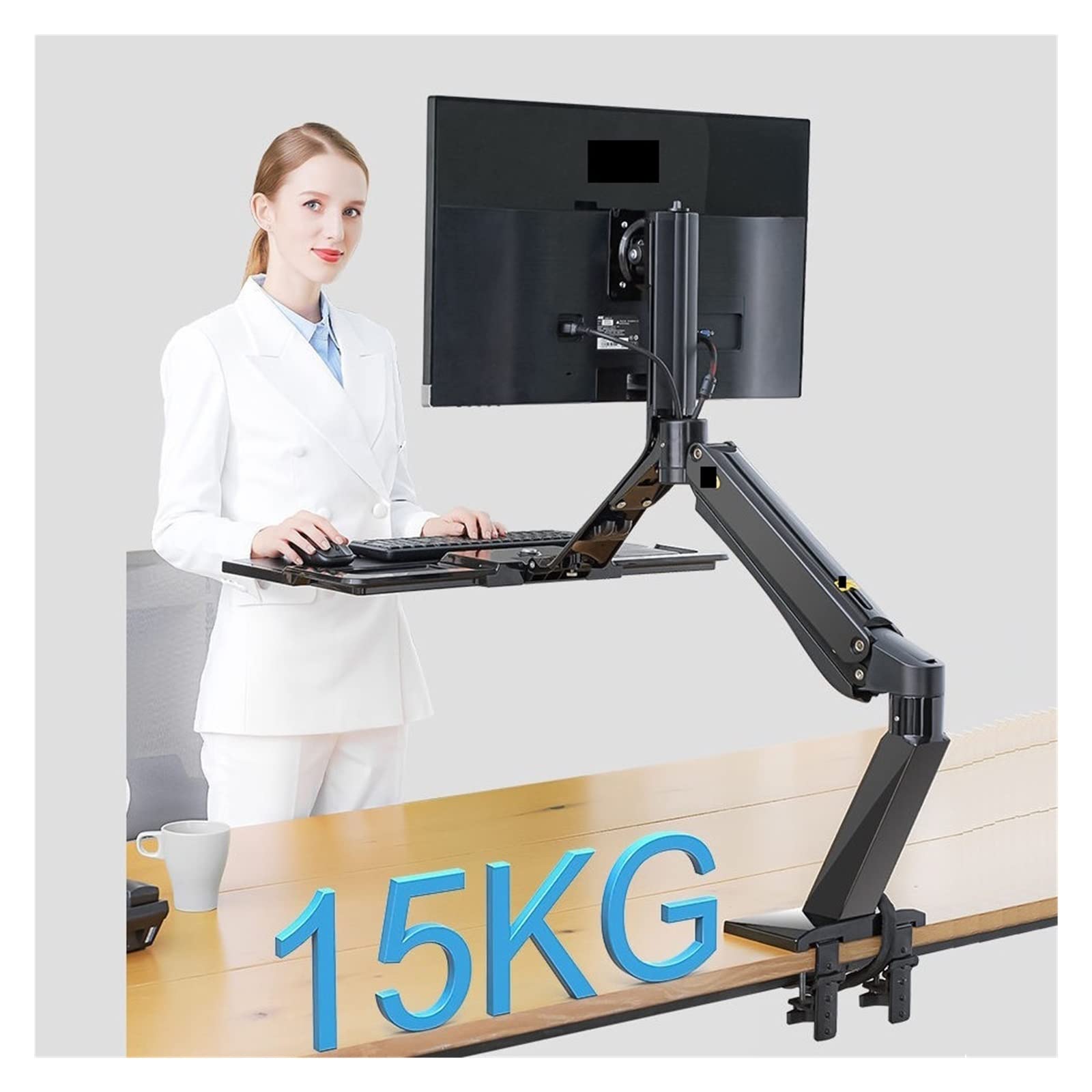 YNBSHGAA NB40 Height Adjust Computer Sit Stand Workstation 22-32 Inch Monitor Mount Bracket With Keyboard Plate Desk Stand