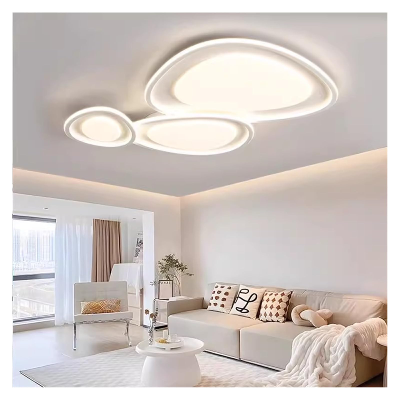 Lampa sufitowa LED w nowoczesnym stylu nordyckim, z pilotem zdalnego sterowania, do salonu, pokoju dziecięcego, dekoracja domu (biała, 57 cm, możliwość ściemniania).