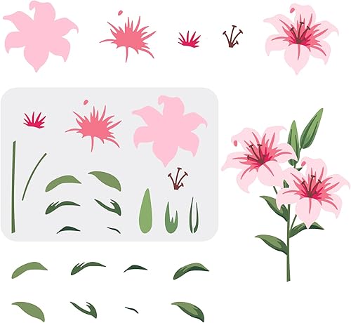MAYJOYDIY Plantillas de flores de lirio en capas, plantillas de lirio de 11.7 x 8.3 pulgadas, plantilla de ramo de flores de lirio reutilizable de