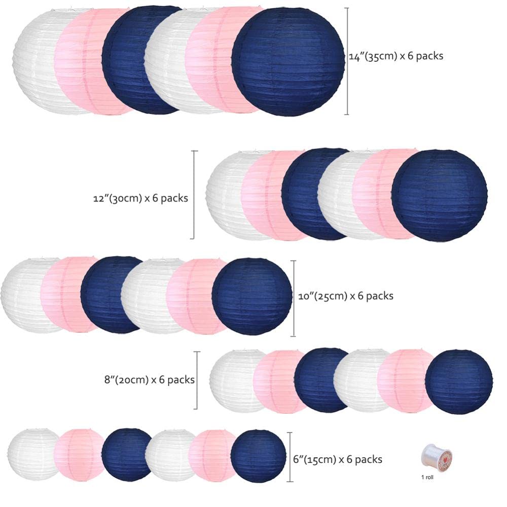 Farolillos de Papel,Linternas de Papel 30 PCS/SET PAPEL LANTERN 6 "8" 10 "12" 14 "Azul Pink Blanco Lampión Boda Boule Lampionnen Decoración colgante