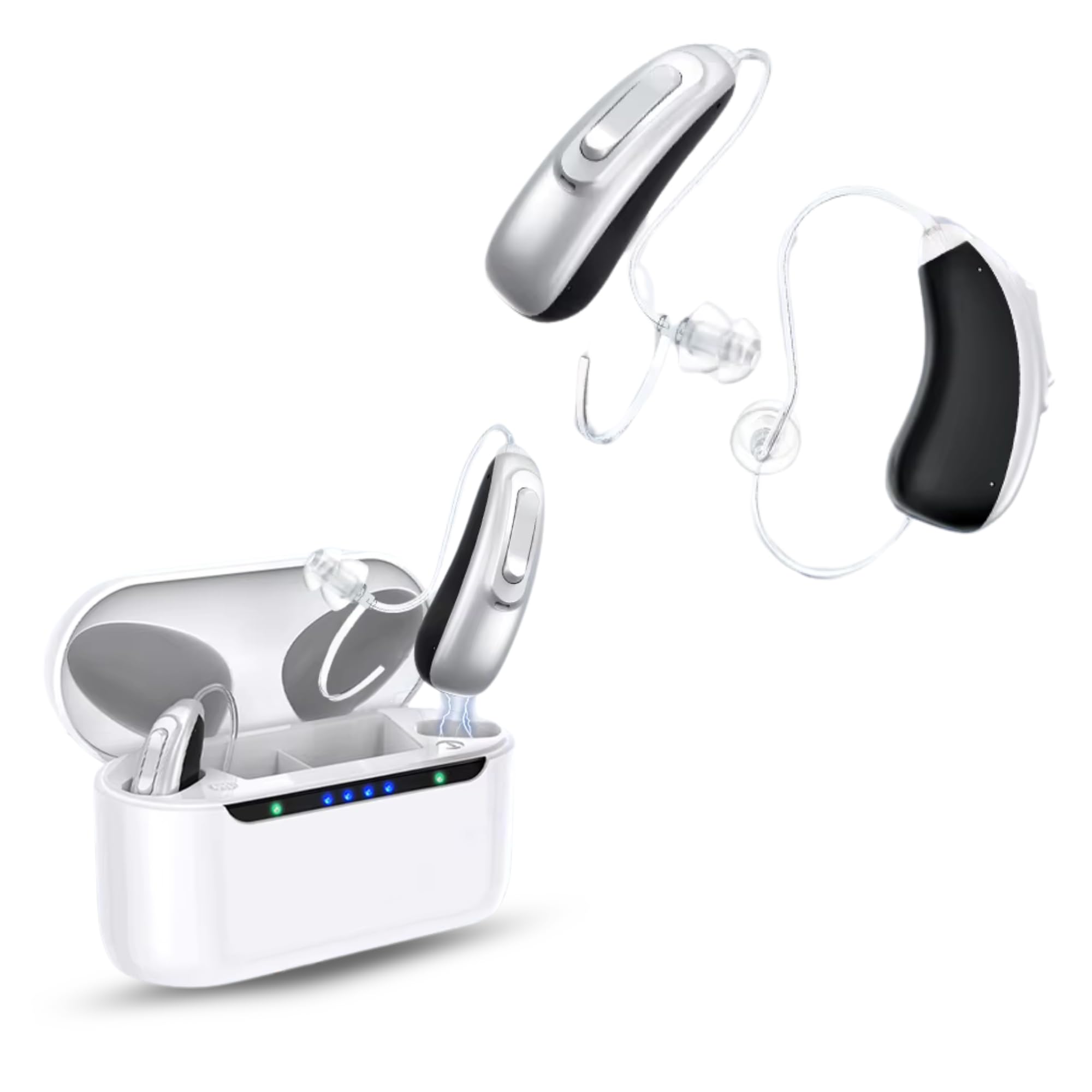 Amplificador de Sonido Recargable, Amplificador Auditivo RIC, Tamaño Super Reducido, Estuche Carga Rápida, 2 Unidades, Manual en Español, Larga Duración 70 Horas, Bluetooth APP iOS/Android