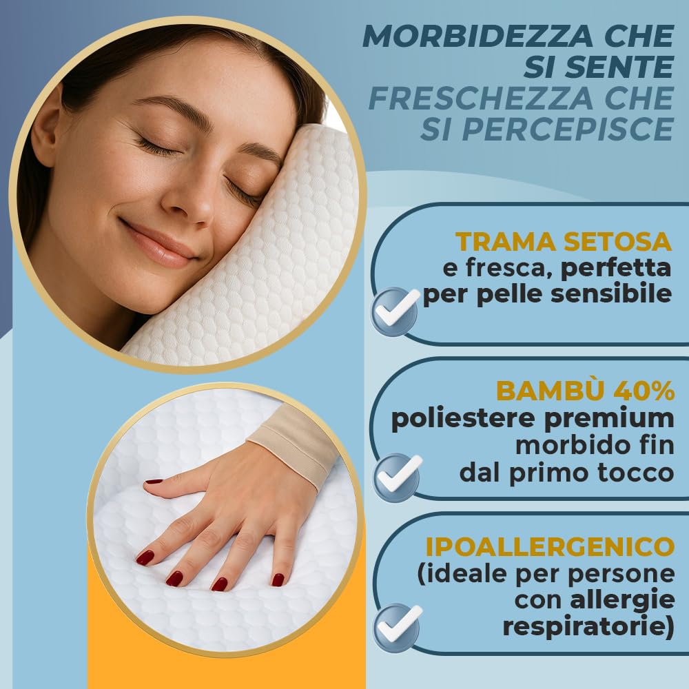 Federa di Ricambio per Cuscino Cuneo 90x65x20 Bambù OEKO-TEX Lavabile