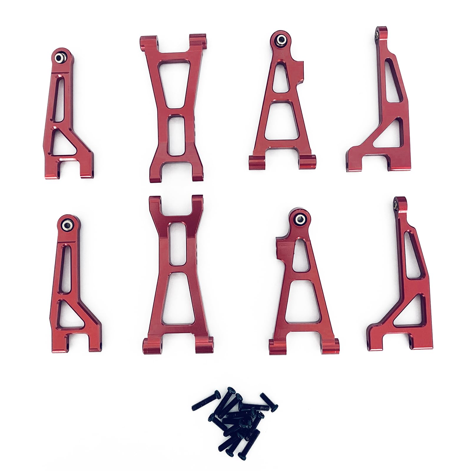 RWLZLB 8PCs Aluminum Alloy Metal Upgrade Parts, F/R Upper & Lower Suspension Arms, with Screws Ball Head, Replacement Accessories for Hyper Go H16BM H16GT H16DR RC Car (16210 16220 16240 16250) (Red)