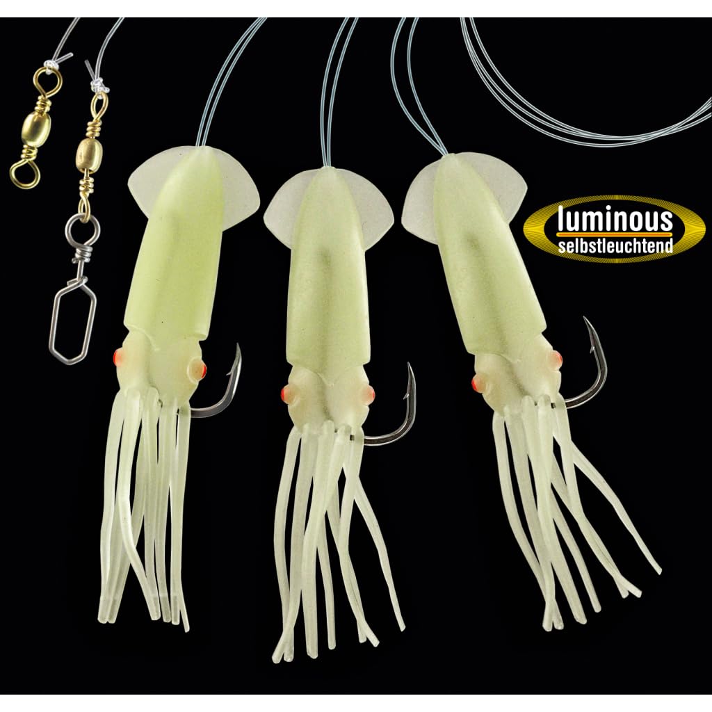 Dega by Jenzi Cod Rigs Rubber Octopus 3 Arms Luminous Squid Norway Ready Assembled Length 115 cm Line Thickness 0.80 mm Hook Size 7/0 (Set A) - Image 2