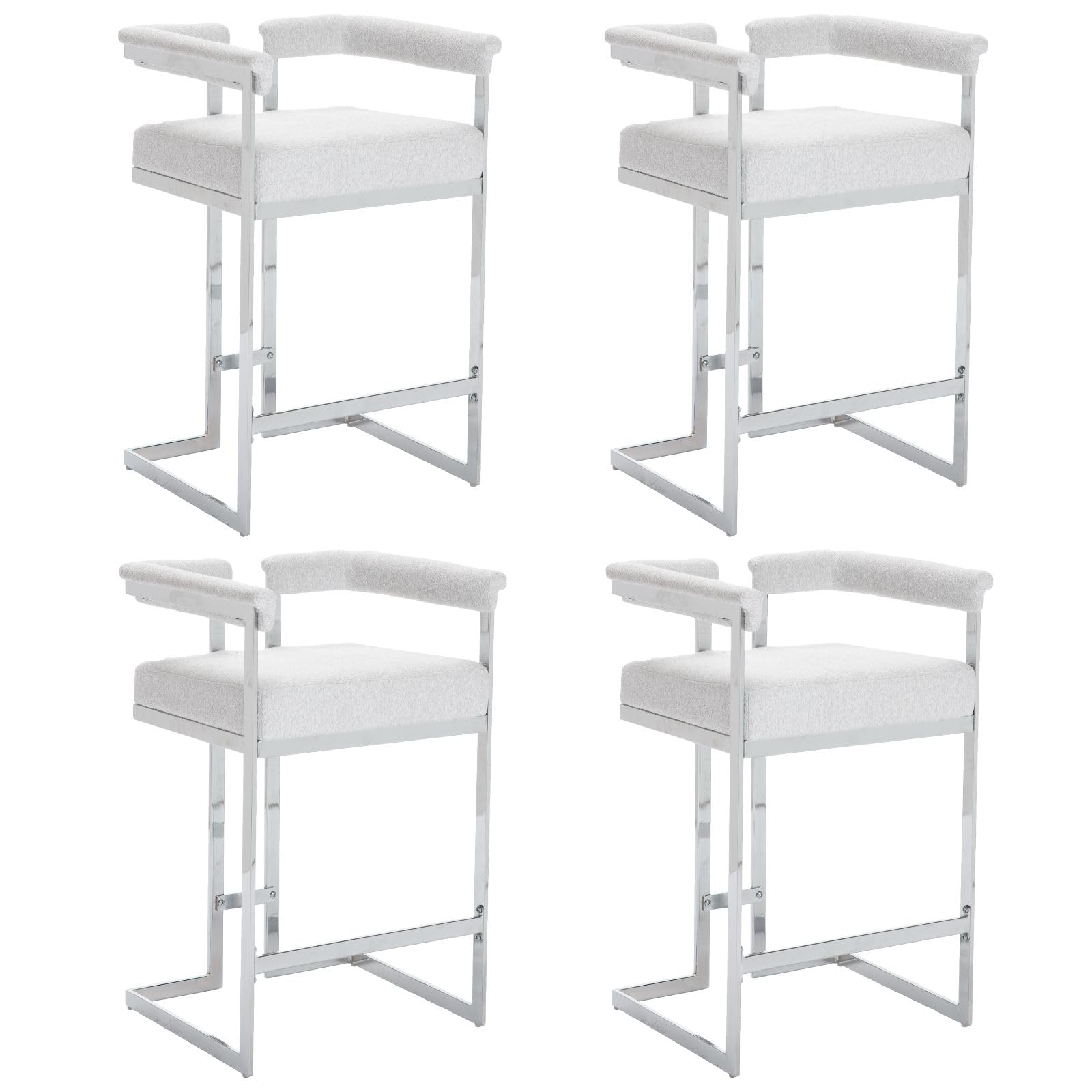 DUOMAY Modern Bar Stools Set of 4, 26" Counter Height Stool with Chrome Finish Metal, Linen Upholstered Kitchen Island Chair with Back for Home Bar,