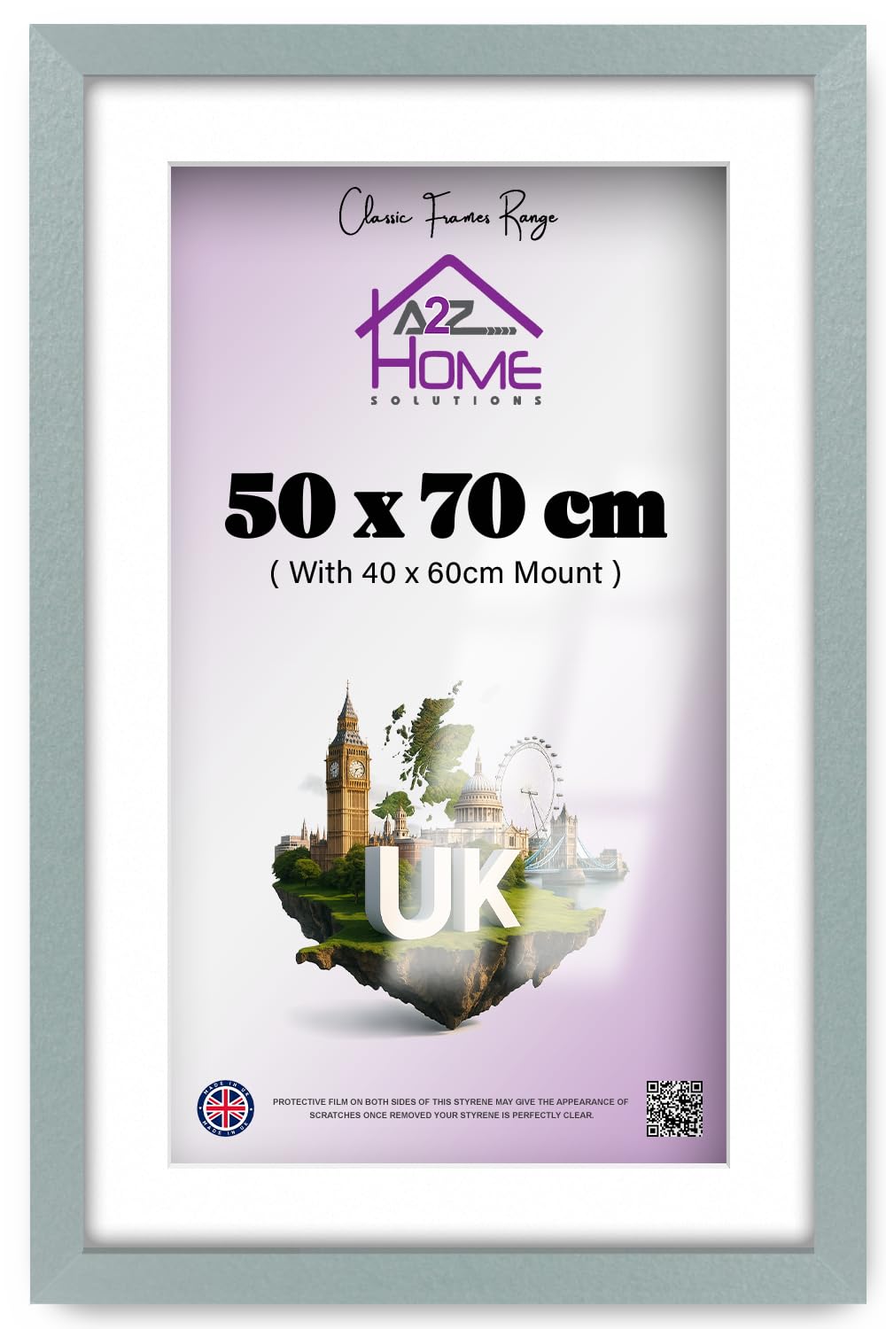 A2Z Home Solutions® Wall Poster Picture Frame Silver Photo Frame With White Mount- 50x70cm Pic Size 40x60cm — image 1