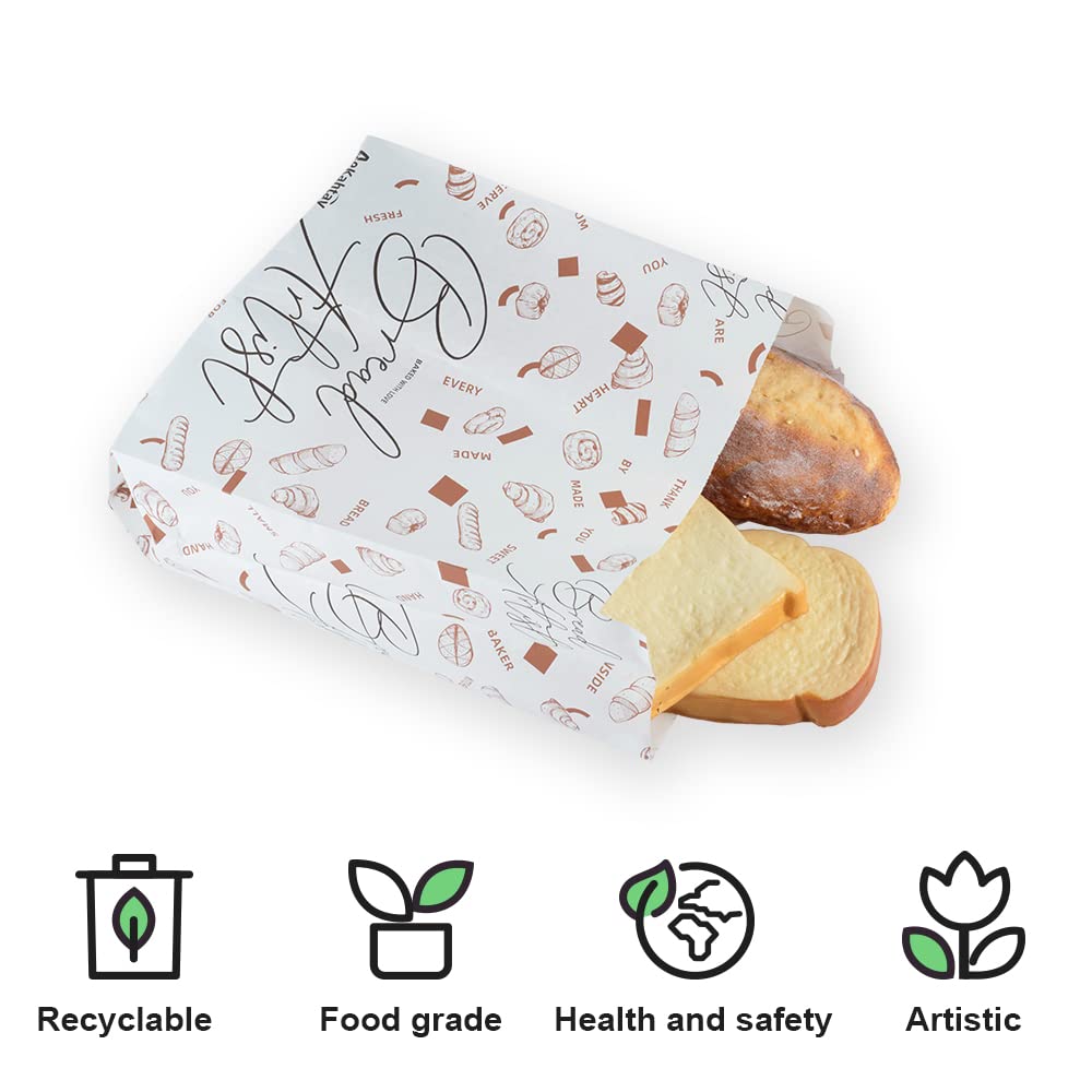 Paquete de 50 bolsas de pan de papel con ventana frontal, 13.8 x 9.5 x 4.3 pulgadas, grandes bolsas de pan de papel para pan casero, regalo con pegatinas