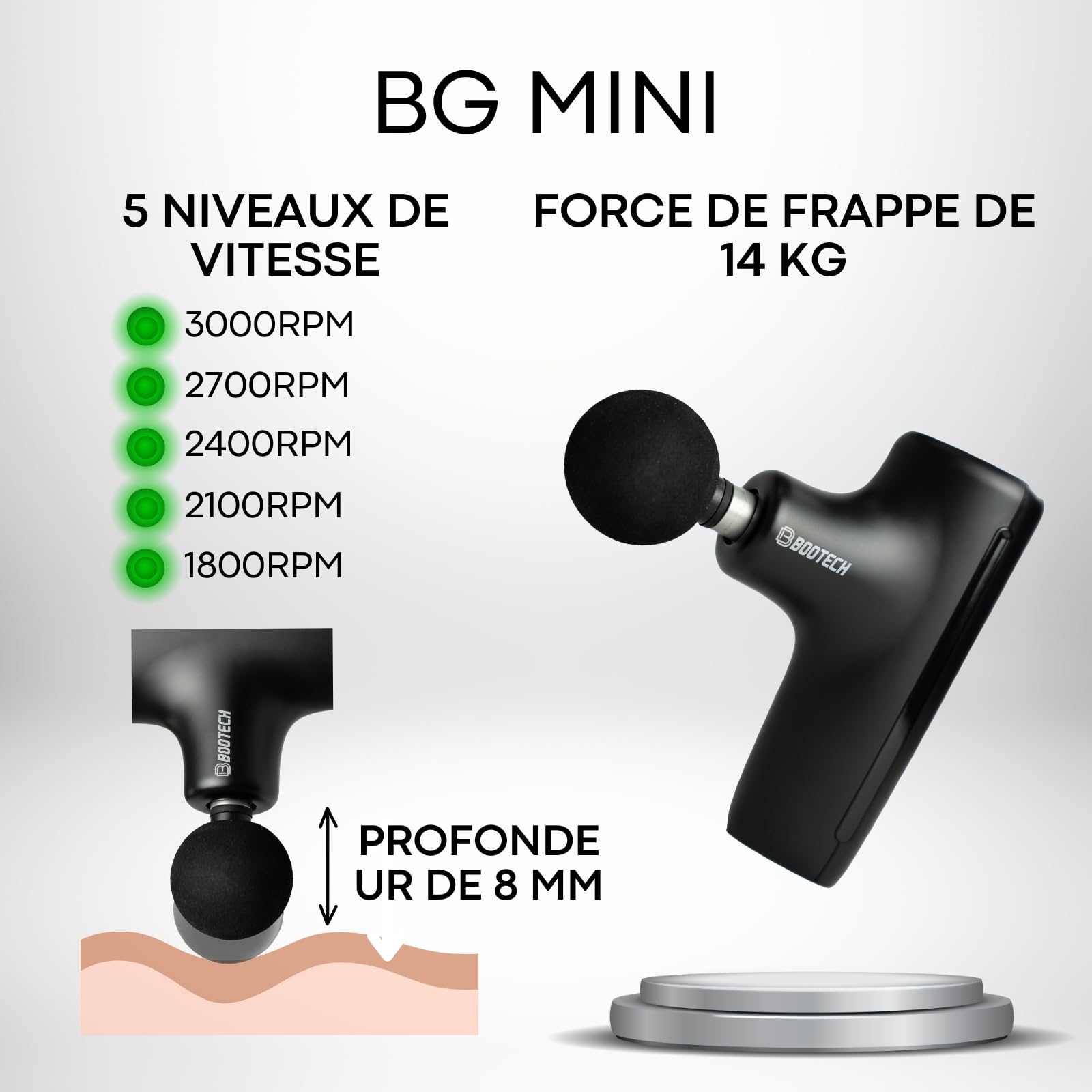 Mini pistolet de massage musculaire avec 4 têtes et 5 vitesses, soulagement de la douleur, relaxation, récupération musculaire, massage portable silencieux, jusqu'à 4 h d'utilisation, idéal comme