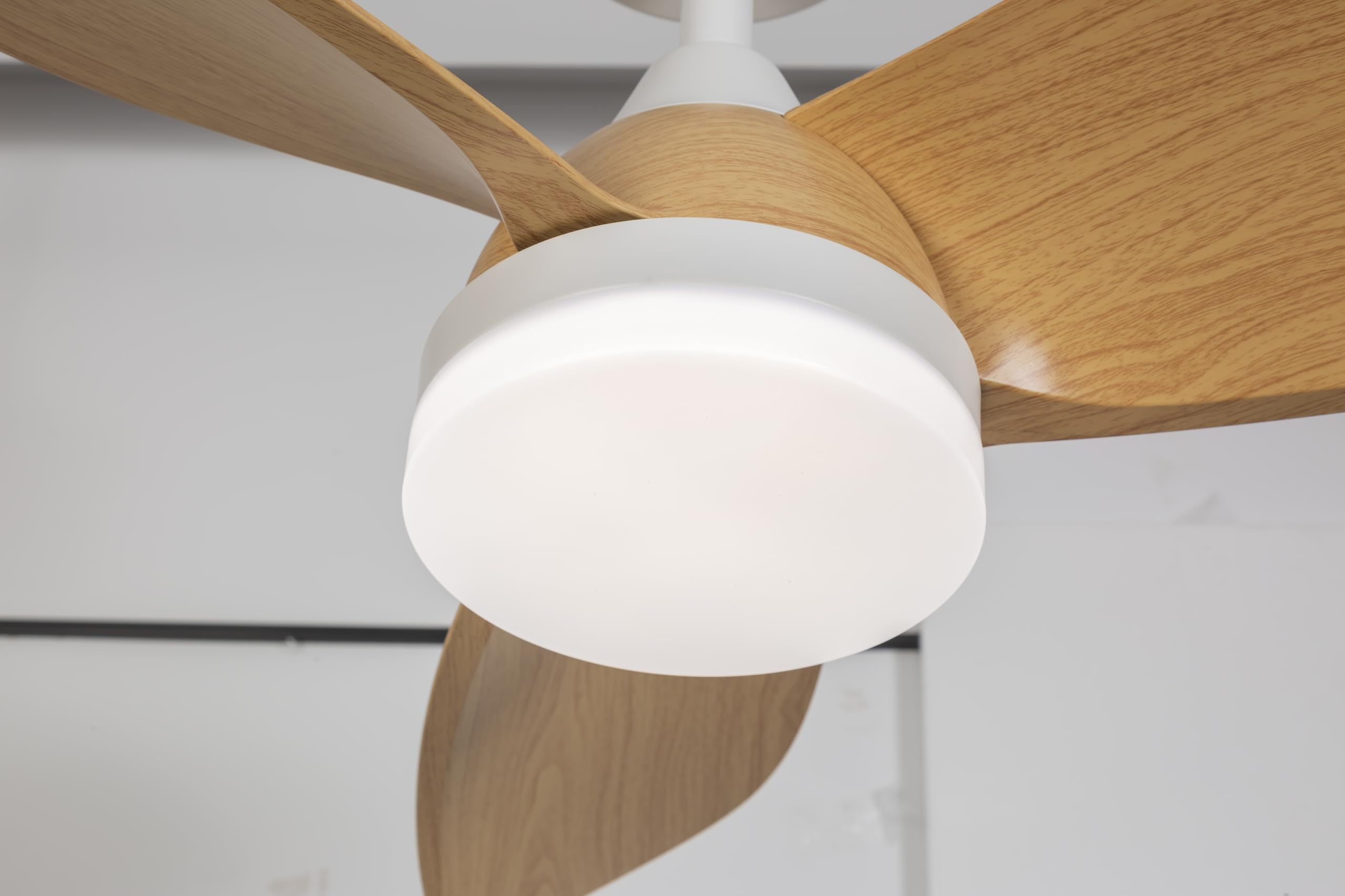 wonderlamp - Ventilador de techo con luz y mando LED 18W Borse Blanco+Madera clara CCT 3000-4000-6000K, Intensidad regulable Con Mando ø90cm
