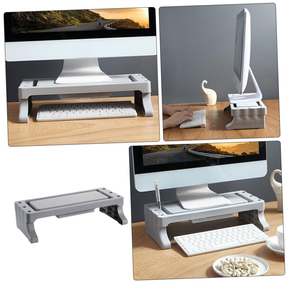 Support surélevé moniteur PC avec tiroir et rack de rangement bureau - 4