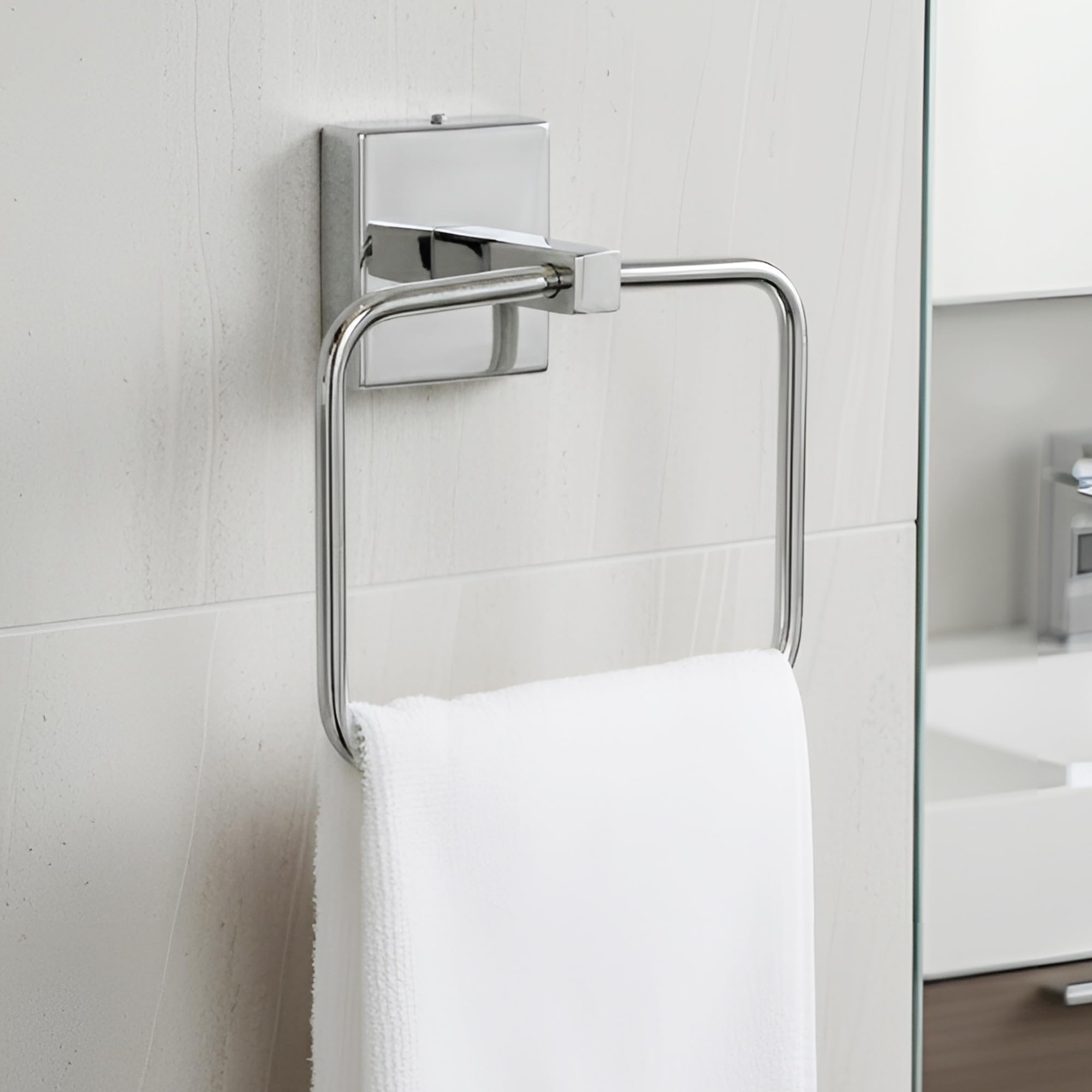 iBELL Stainless Steel Square Towel Ring | Towel Holder for Bathroom & Washbasin | Napkin Ring with Chrome Finish - 16 cm IBL 66-SH