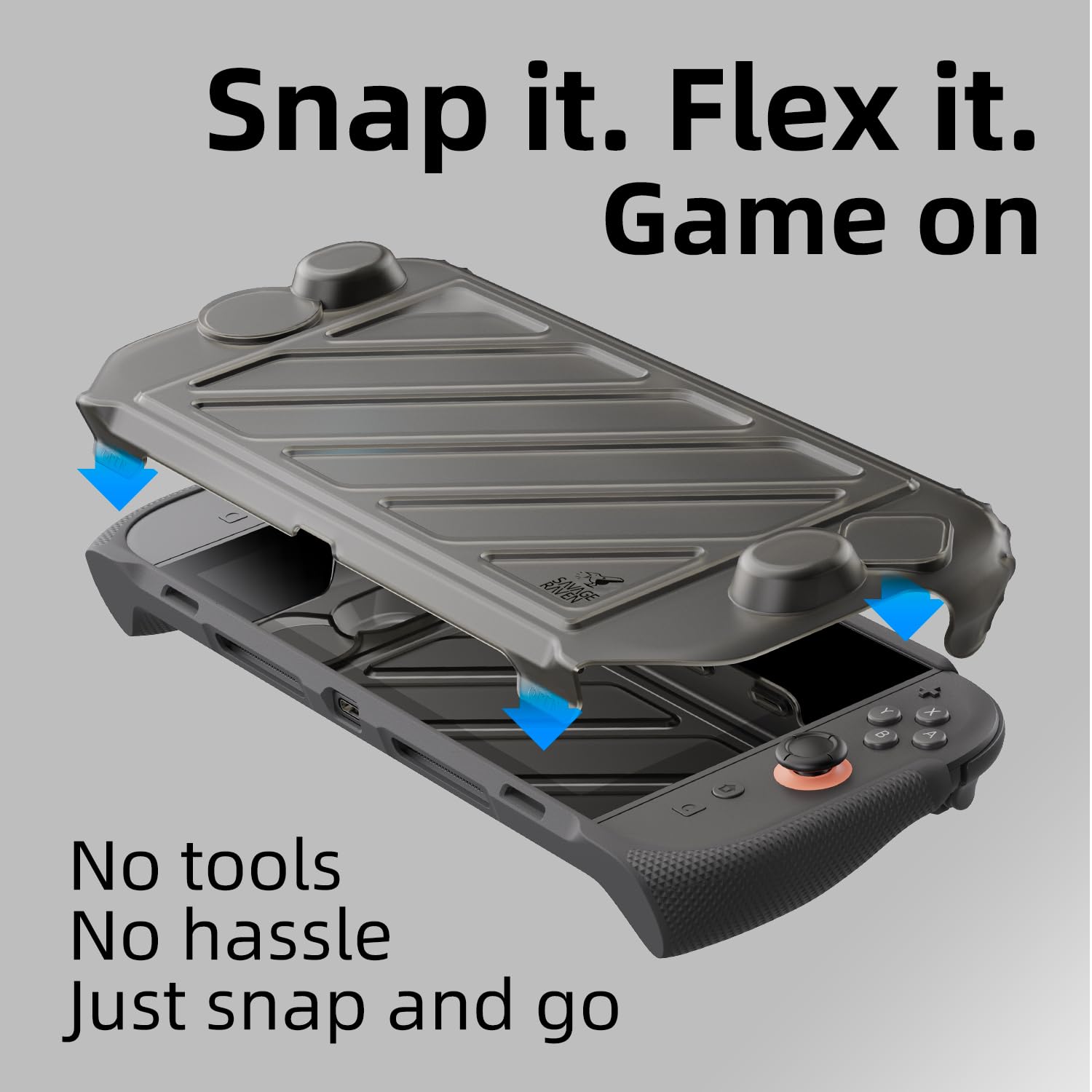 Savage Raven by Skull & Co. StandGrip Front Cover Bundle for Nintendo Switch 2: Protective Case with Textured Grips Full Protection and Hard-Shell Front Cover Handheld Design - Smoky Black