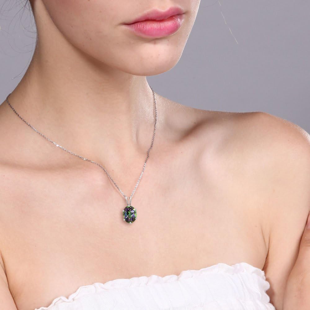 Gem Stone King 1.35 Cttw Green Mystic Topaz Gemstone Pendant Necklace | 925 Sterling Silver | Oval 8X6MM | With 18 Inch Silver Chain - Image 5