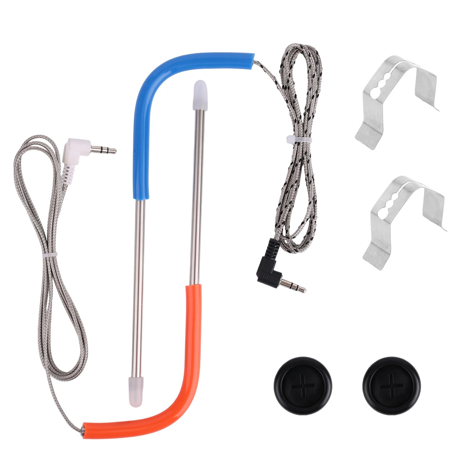 2pcs Meat Temp Probes for Traeger Pellet Grill, 3.5mm Plug Temperature Probes Smoker Thermometer Replacement Parts with 2 Grommets & 2 Clips, Compatible with Traeger Elite 34, Junior Elite 20