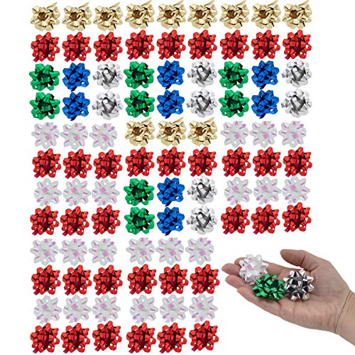 Berwick Offray (96 Pack 1.5 Inch Ribbon Confetti Gift Bows for Christmas Wrapping Paper Wrap Toppers