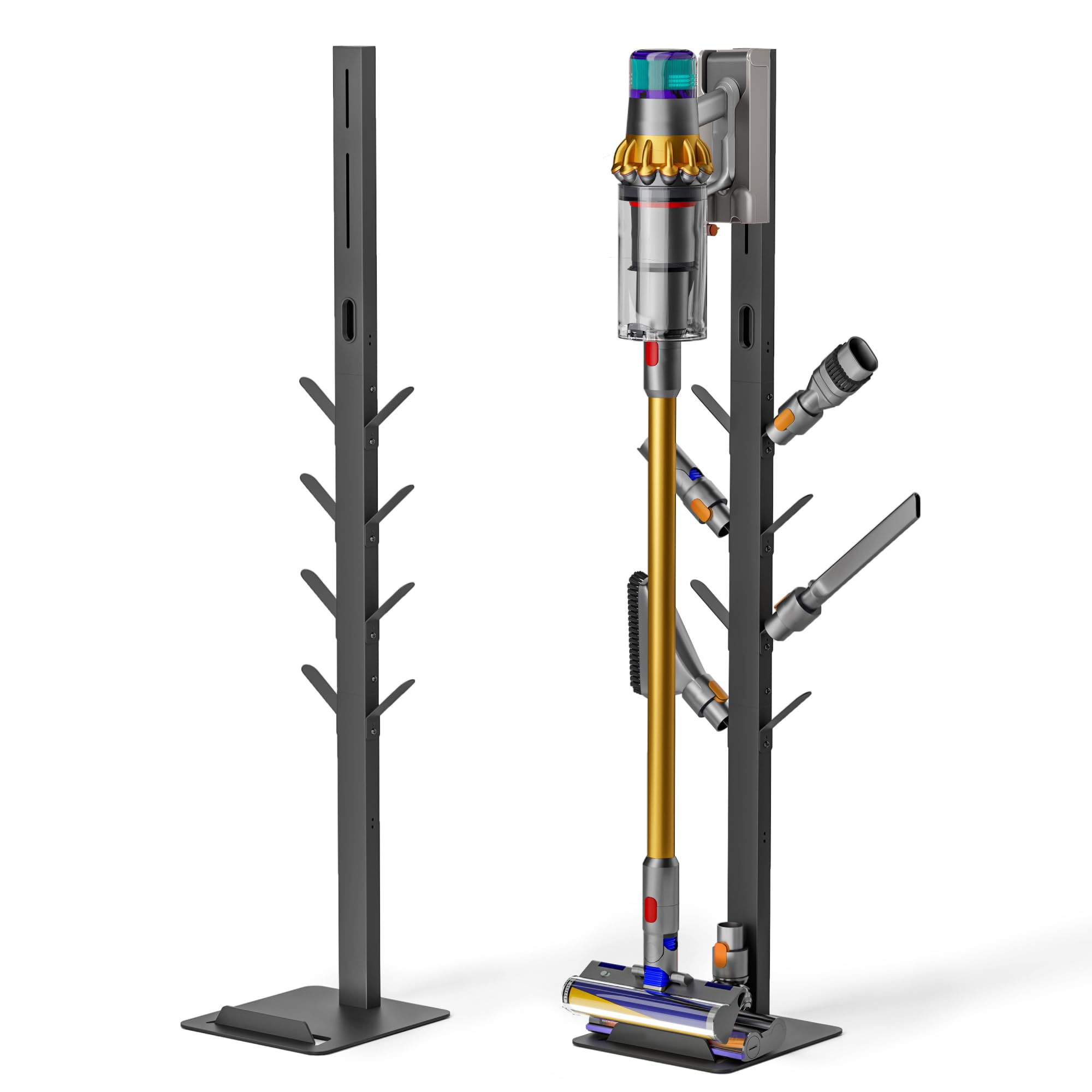 PEGZONE Vacuum Stand for Dyson Gen5 V15 V12 V11 V10 V8 V7 V6, Tineco S11 A10 A11, Eureka NEC180 280TL, Cordless Vacuum Cleaner Holder with 8 Storage Hooks, Accessories & Attachments Organizer, Black