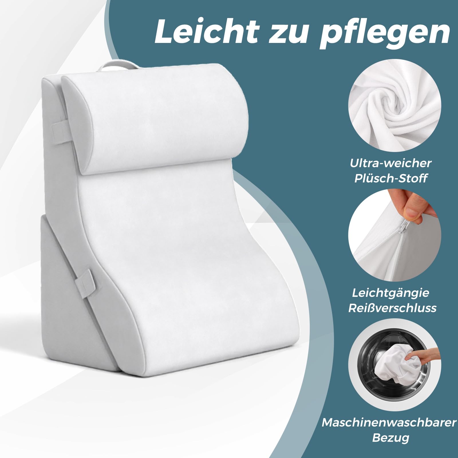 COSTWAY Lesekissen für Bett und Sofa, Venenkissen zum Beine hochlagern, 3-teiliges orthopädisches Keilkissen-Set nach Operationen gegen Schnarchen, Sodbrennen & Rückenschmerzen, Weiß