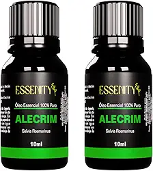 02 Unidades Óleo Essencial de Alecrim Premium 100% Puro - Estimula Concentração, Foco, Relaxamento e Bem-Estar, Ideal para Aromaterapia, Massagem e Difusores, Vegano e Cruelty-Free - 10ml ESSENITY