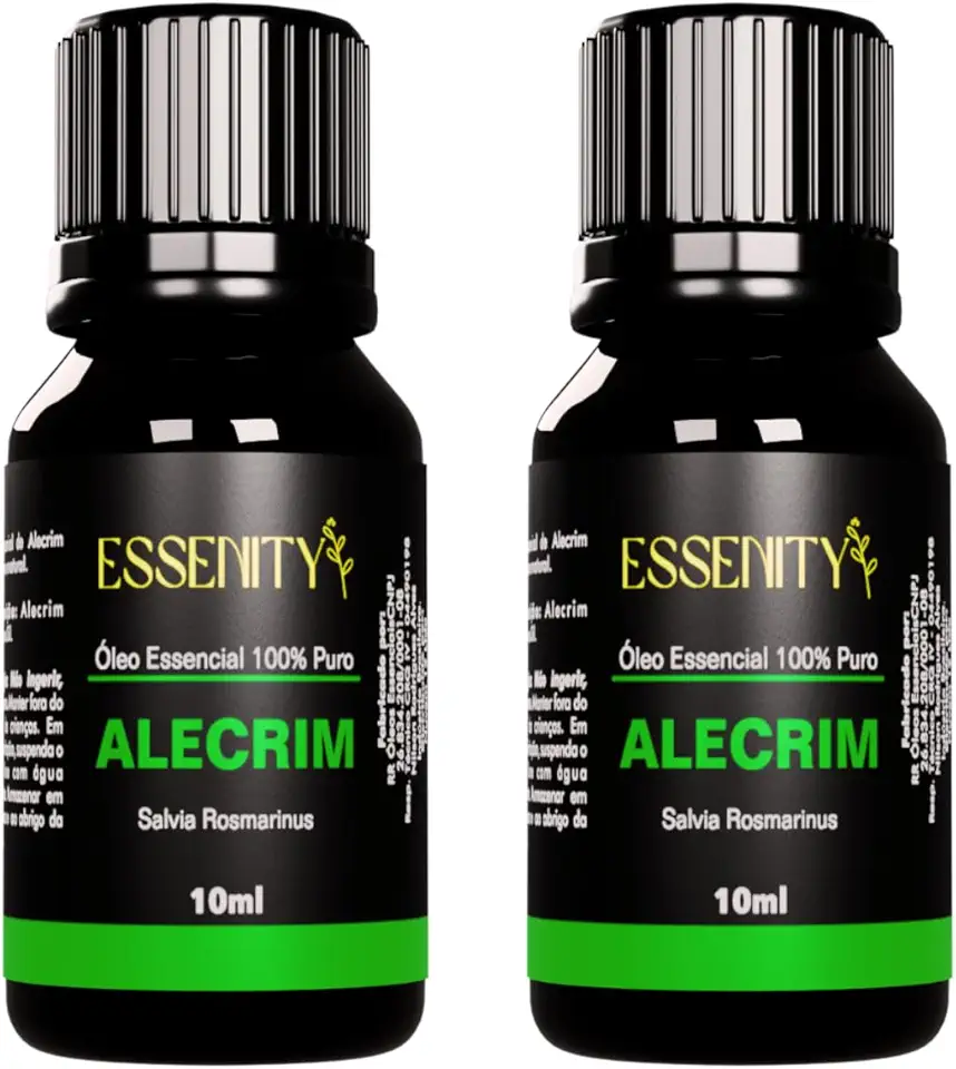 02 Unidades Óleo Essencial de Alecrim Premium 100% Puro - Estimula Concentração, Foco, Relaxamento e Bem-Estar, Ideal para Aromaterapia, Massagem e Difusores, Vegano e Cruelty-Free - 10ml ESSENITY