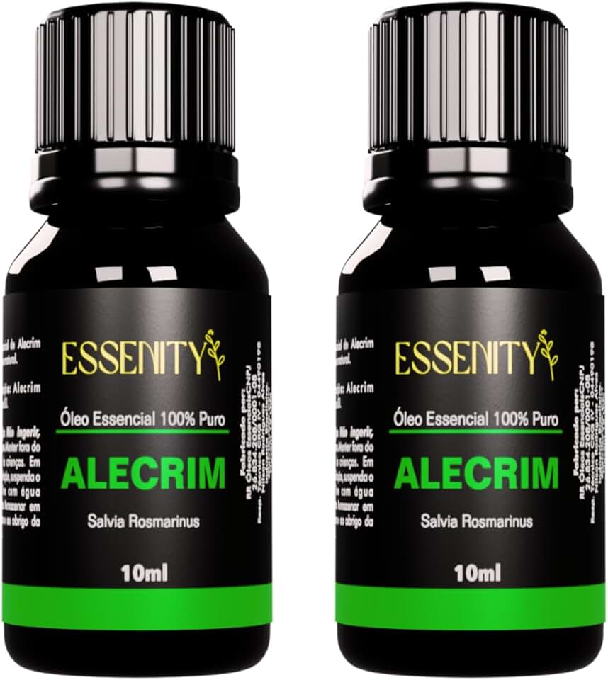 02 Unidades Óleo Essencial de Alecrim Premium 100% Puro - Estimula Concentração, Foco, Relaxamento e Bem-Estar, Ideal para Aromaterapia, Massagem e Difusores, Vegano e Cruelty-Free - 10ml ESSENITY