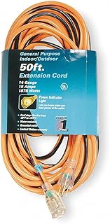 Power First 50 ft. Indoor, Outdoor Lighted Extension Cord; Max Amps: 15.0, Number of Outlets: 1, Orange with Bla