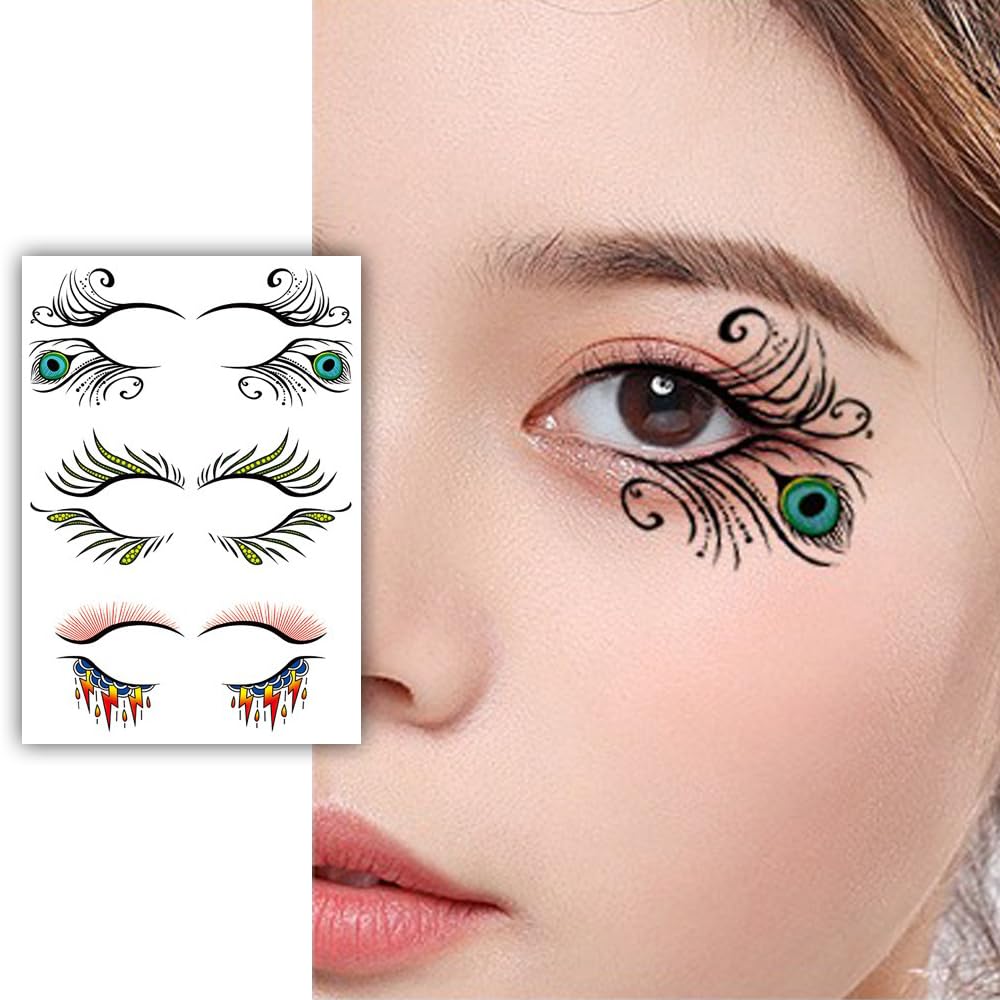 S.A.V.I 3 Pairs Peacock Feather Design Temporary Tattoo Stickers – Waterproof & Vibrant Eye Makeup Art, Elegant Swirl Patterns, Festivals & Fashion, Easy Apply & Remove-image-24