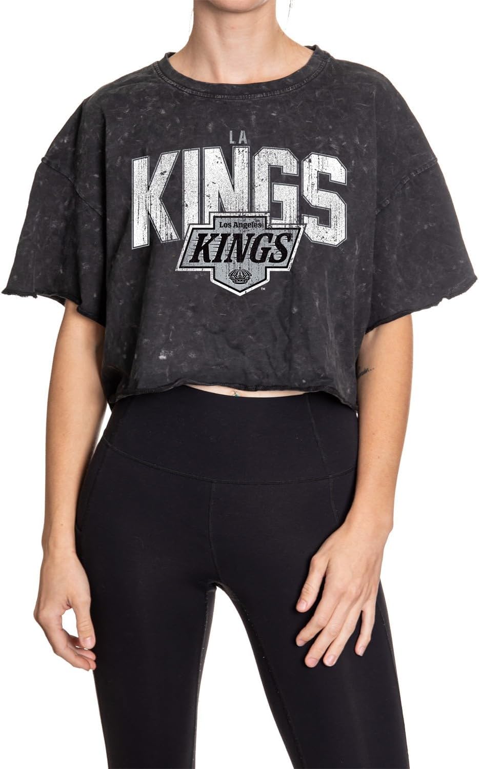Calhoun NHL Surf & Skate Womens Oversize Drop Shoulder Acid Wash Cropped T-Shirt