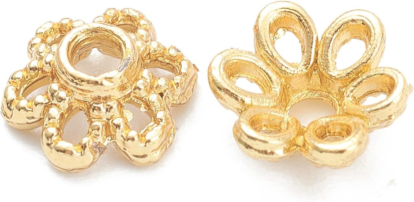 Elecrelive 50Pcs 18K Gold Plated Flower Bead Caps 6mm Hollow Metal Spacer Bead End Cap for Bracelet Earrring Necklace Jewelry Making