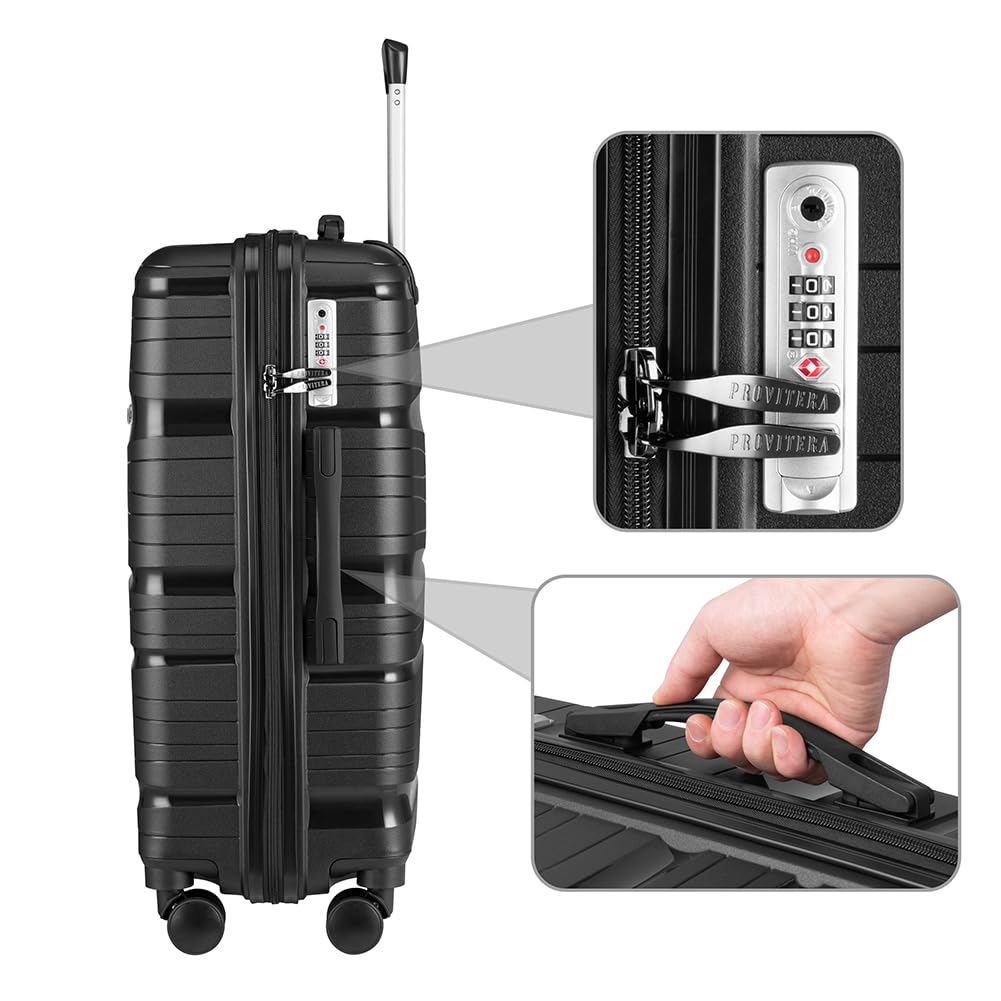 Set 4 Valigie Rigide con Beauty Case in Polipropilene Ultra Resistente agli Urti, Trolley Manico Telescopico e Ruote Easy Roll, Serratura Codice Rinforzata e Design Moderno (Black)