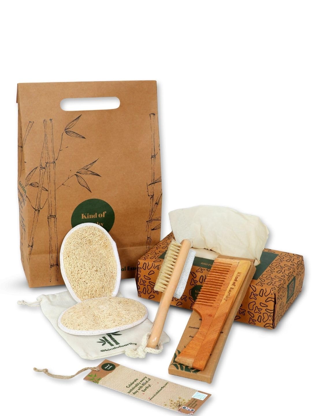 Kind of Earthy Diwali Festive Gift Hamper | Eco-Friendly Self-Care Kit with Plant Loofahs (2), Neem Wood Comb, Bamboo Facial Tissue & Double-Sided Pumice Stone | Sustainable Glow and Care Gift Pack-picture-44