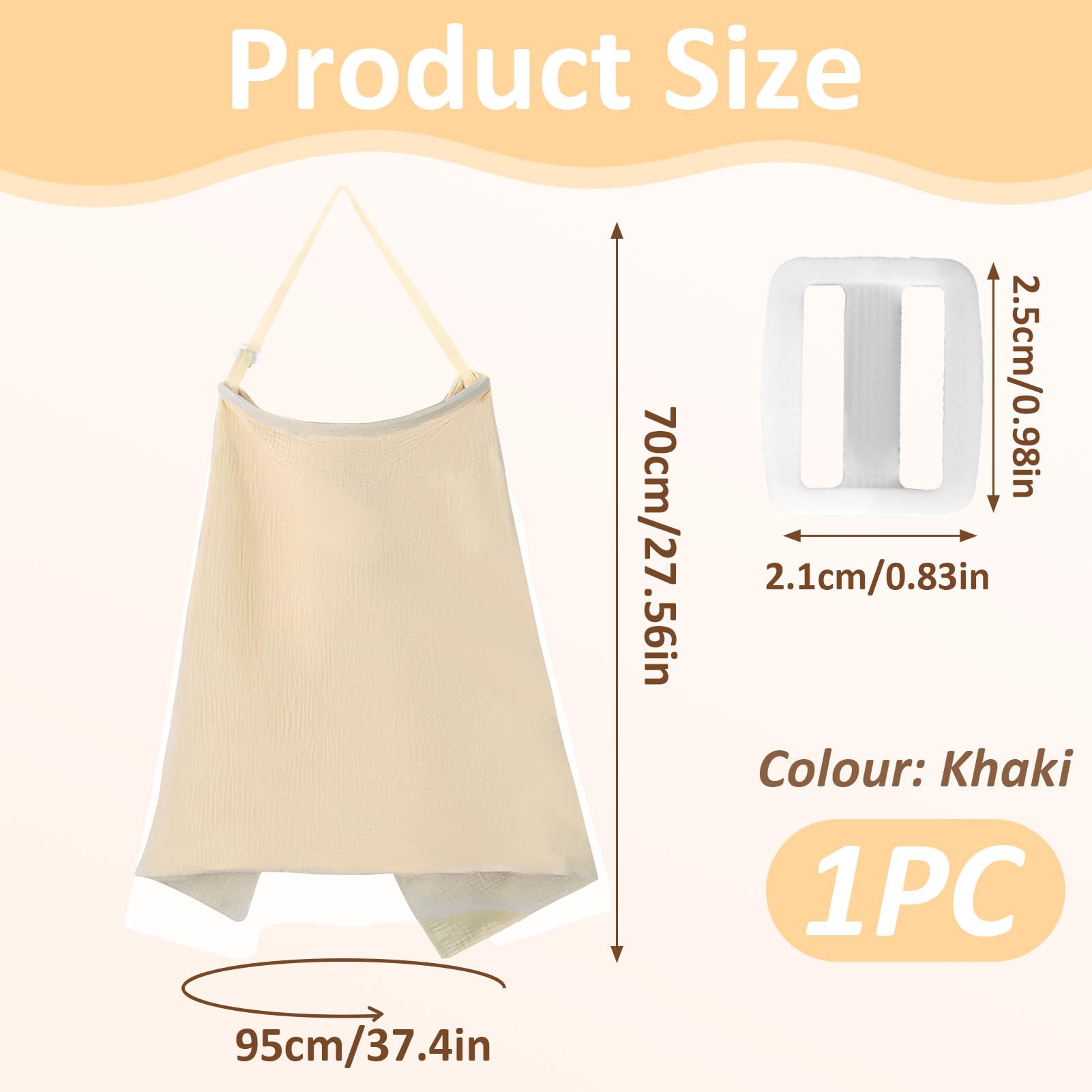 Couverture d'Allaitement Multifonction Mousseline Coton 75x95 cm Protection Intimité 360° Khaki