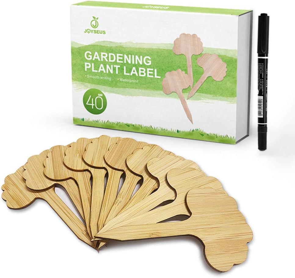 JOYSEUS 40pcs Bamboo Plant Labels (3.9 X 2.3 Inches ) with a Pen Vegetable Plant Markers Tree-Type Garden Markers for Plants…