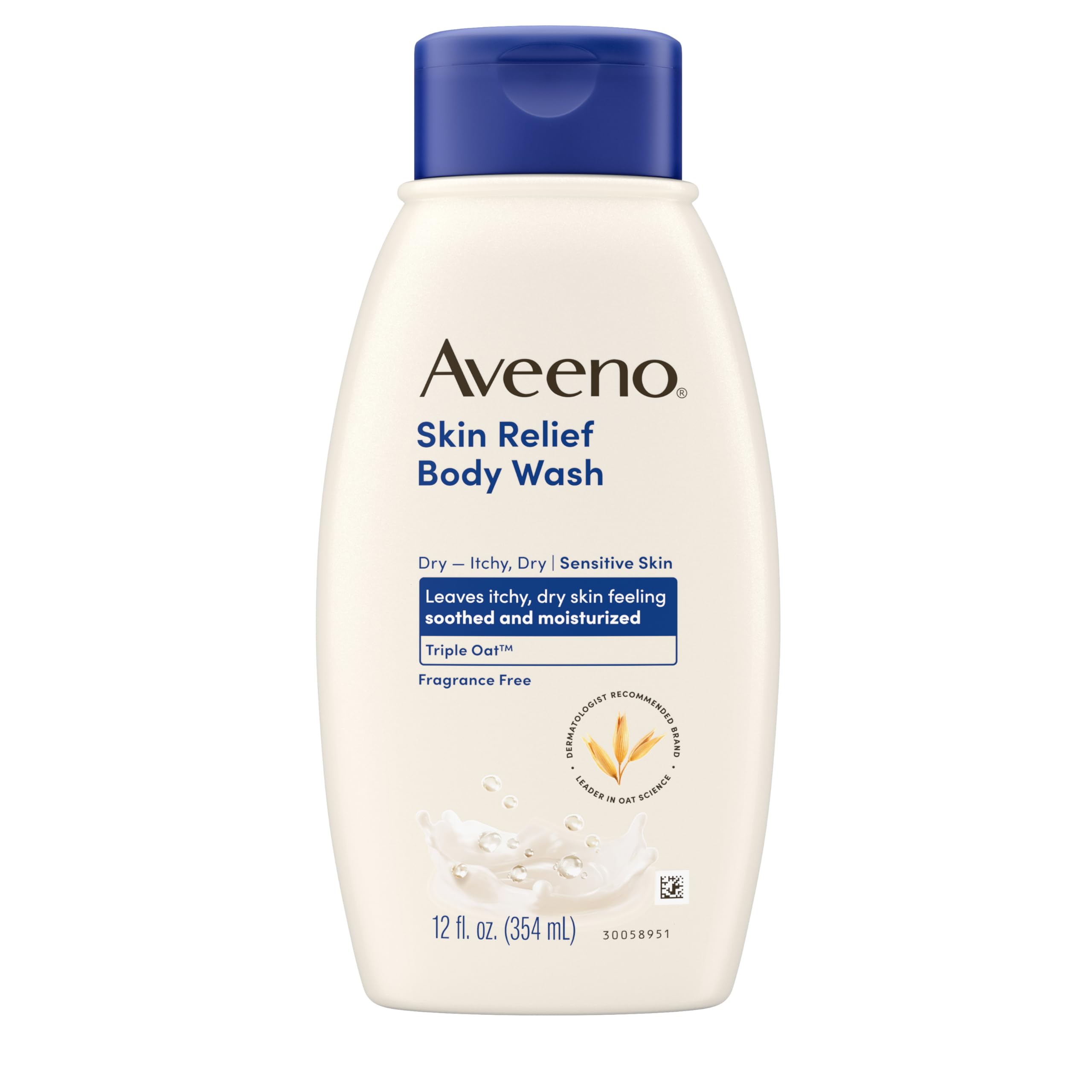 Aveeno Skin Relief Fragrance-Free Body Wash with Triple Oat Formula, Gentle Daily Cleanser for Sensitive Skin Leaves Itchy, Dry Skin Feeling & Soothed Moisturized, 12 fl. oz