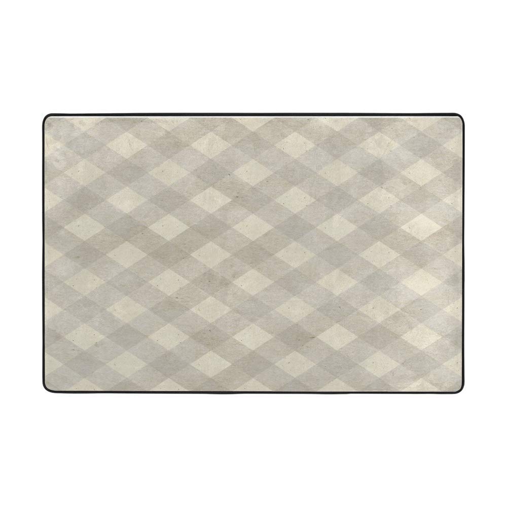 Grand tapis de salon à carreaux beige en peluche pour chambre d'enfant douillette